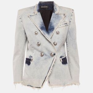 Balmain Blue Washed Denim Double Breasted Jacket M